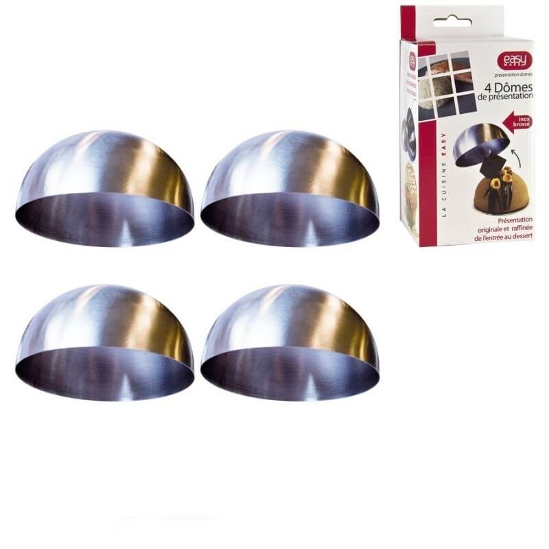 Lot de 4 domes de présentation inox argent