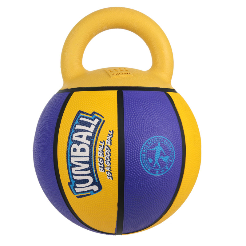 Ballon de basket violet et jaune avec poignée pour chien