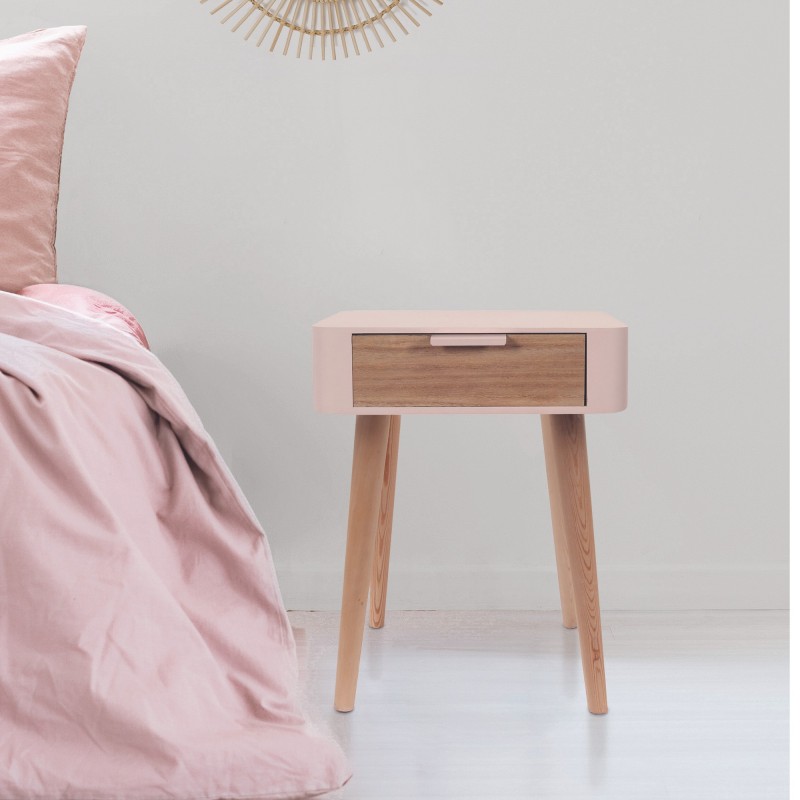 CHEVET 1 TIROIR EN BOIS ROSE